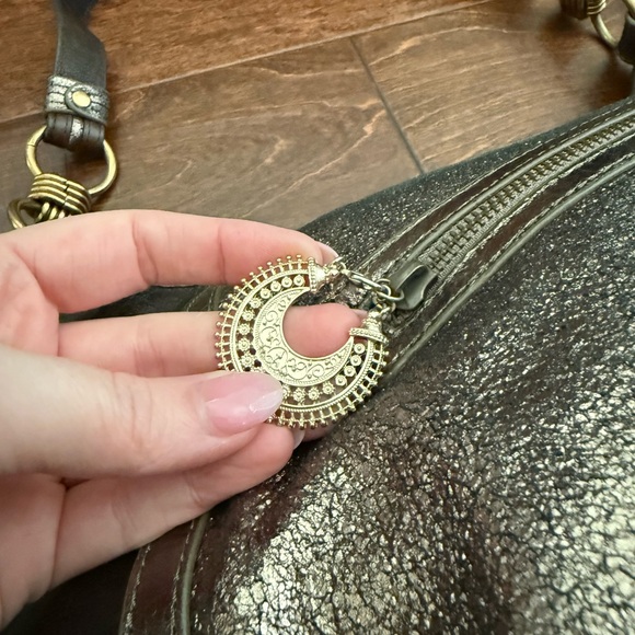 Isabella Fiore Anna Beaded Shoulder Bag Bronze Metallic Leather Boho Hobo - Picture 6 of 11